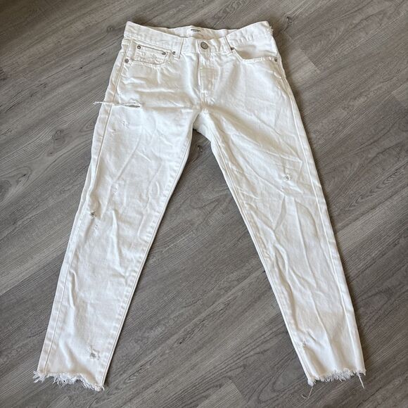 Moussy Vintage Jeans Womens Size 28 White Tapered Distressed Denim Pants - Picture 2 of 13